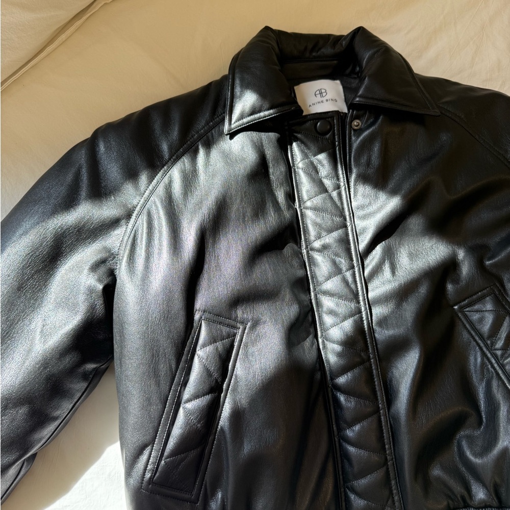 Anine Bing Black Leather Bomber Jacket